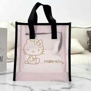 Hello Kitty Bath Shower Tote Pink Mesh Black Top Handles